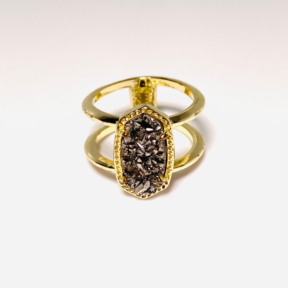 Kendra Scott Elyse Gold Ring in Platinum Drusy Size 7